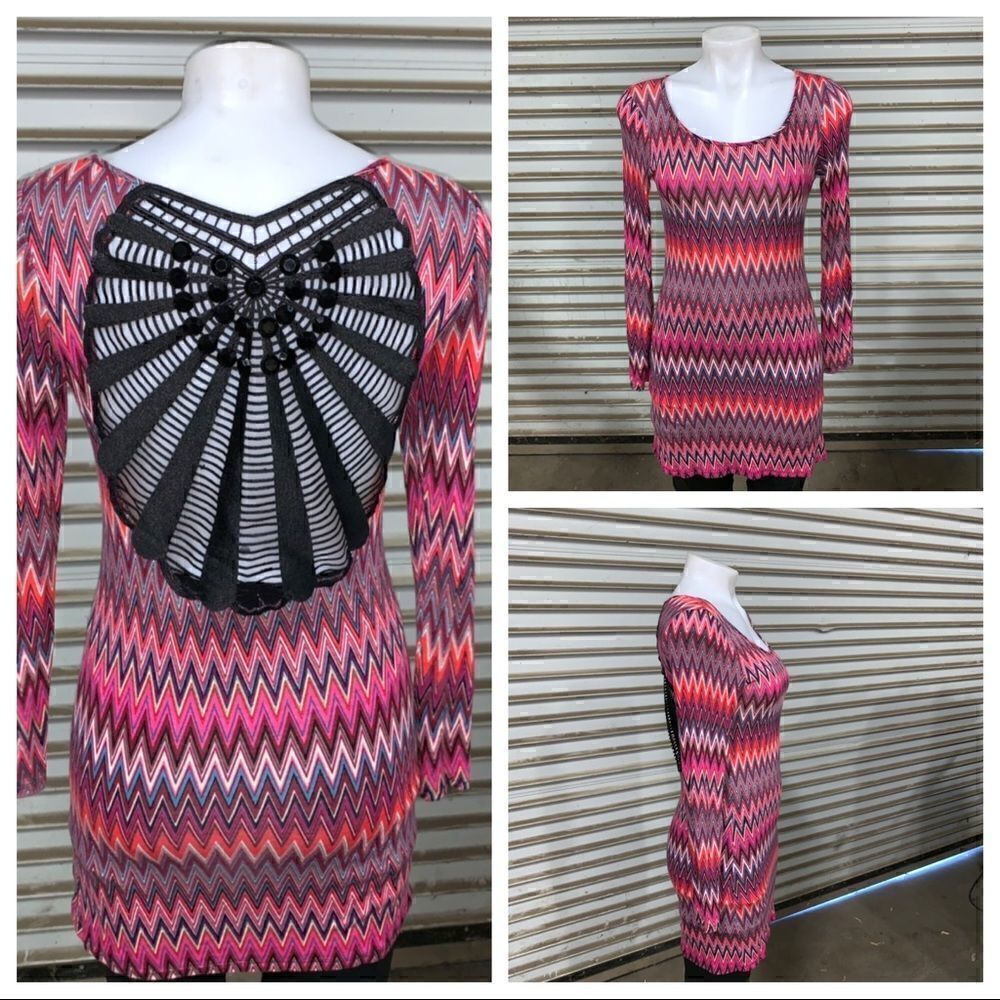 Retro style dress with geometric crochet stretchy beading spider web size small